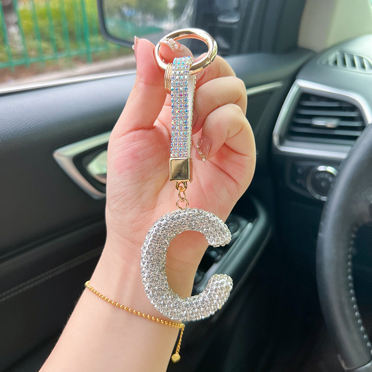 English Letter Keychain with Clay Diamond Round Buckle Pendant - Stylish & Unique - Image 22