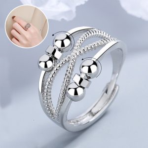 Fashionable Rotatable Open Design Double-Layered Hollow Line Anxiety Relief Rings for Women
