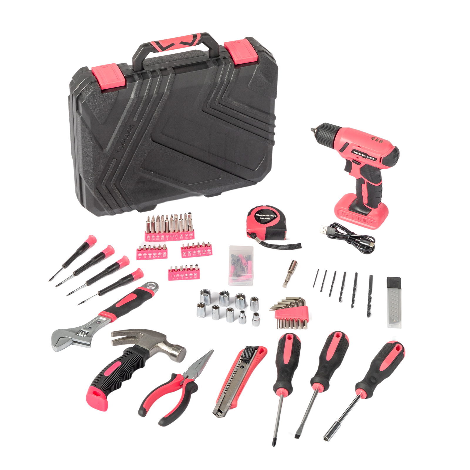 146pcs 8V Electric Drill Tool Set in Durable Plastic Box - Complete Kit