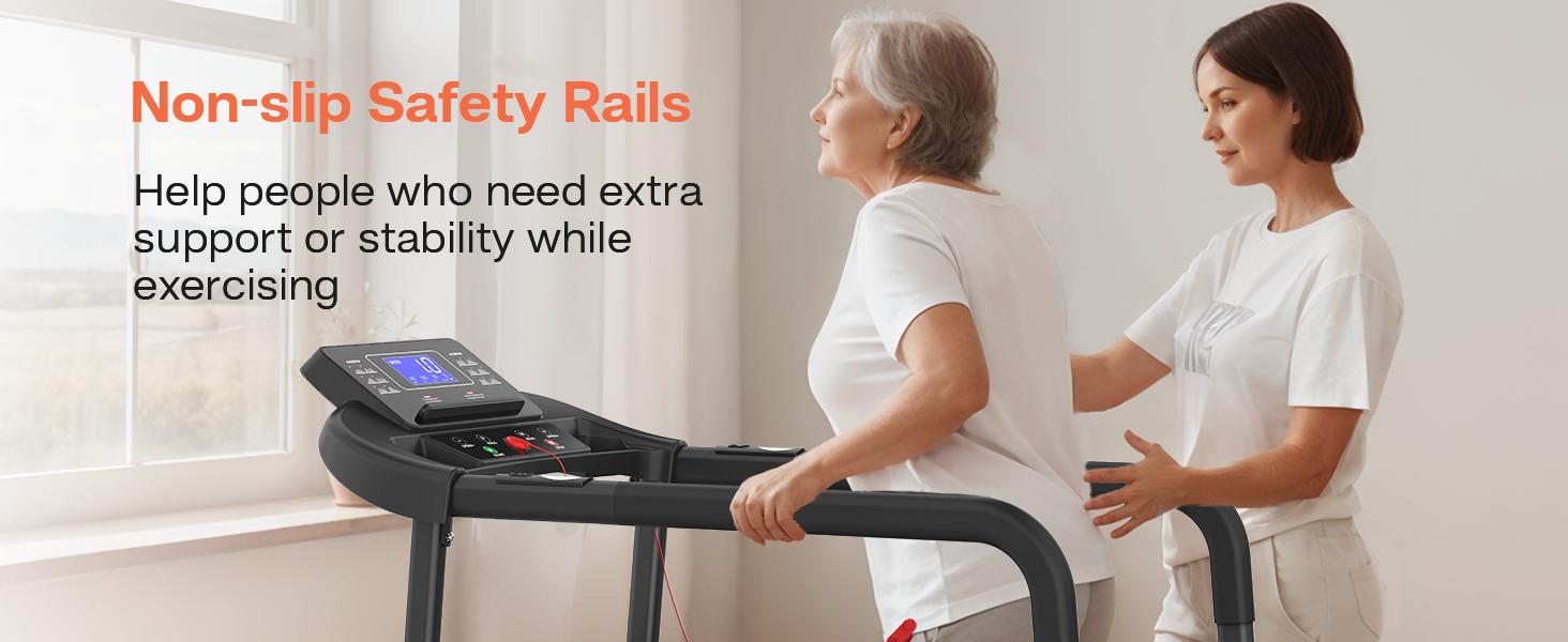 Elderly Rehabilitation Treadmill with Shock Absorption, Extended Handrails, and Enlarged Running Platform - Supports 300 lbs, Safety Key, Easy-to-Move Wheels - Image 2