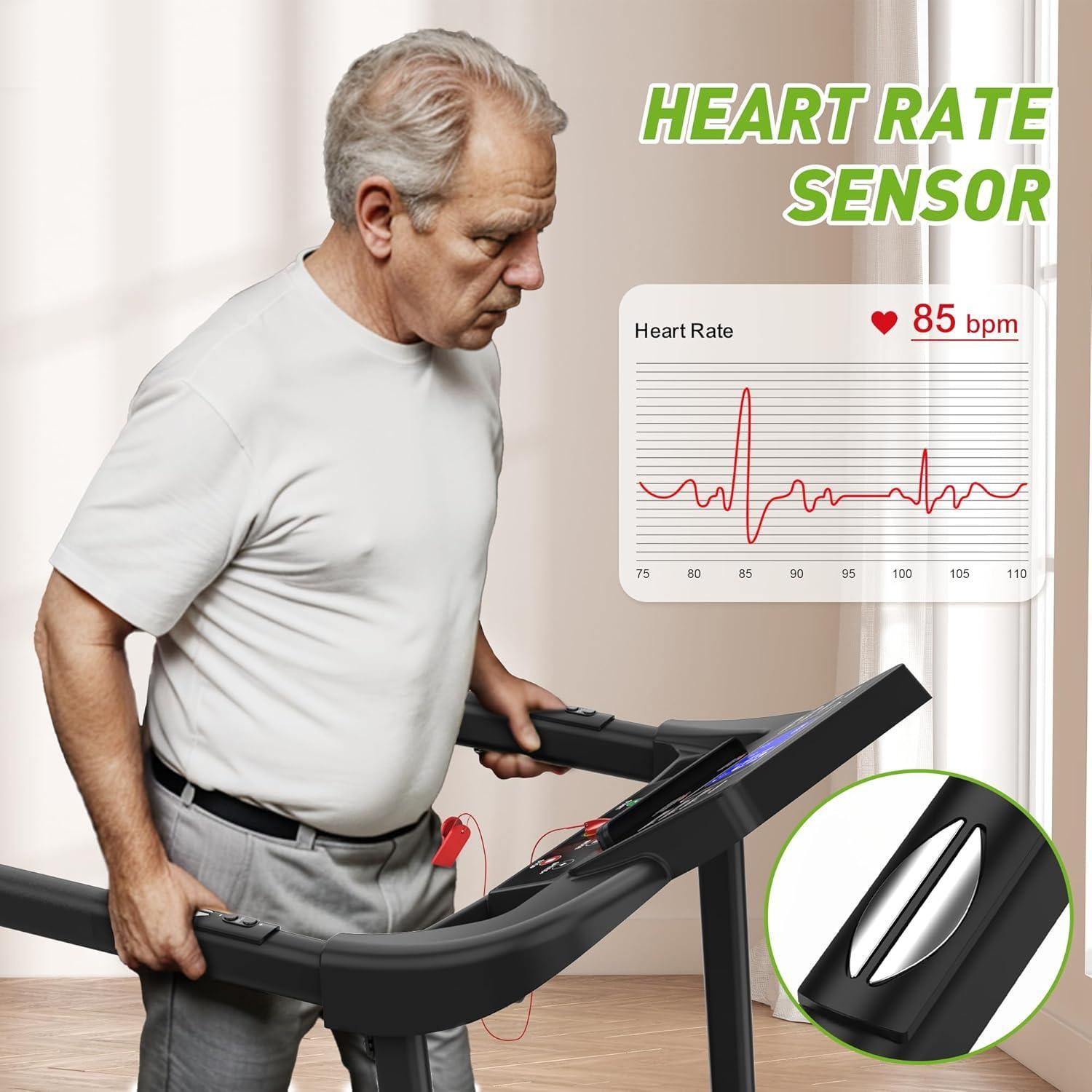 Elderly Rehabilitation Treadmill with Shock Absorption, Extended Handrails, and Enlarged Running Platform - Supports 300 lbs, Safety Key, Easy-to-Move Wheels - Image 6