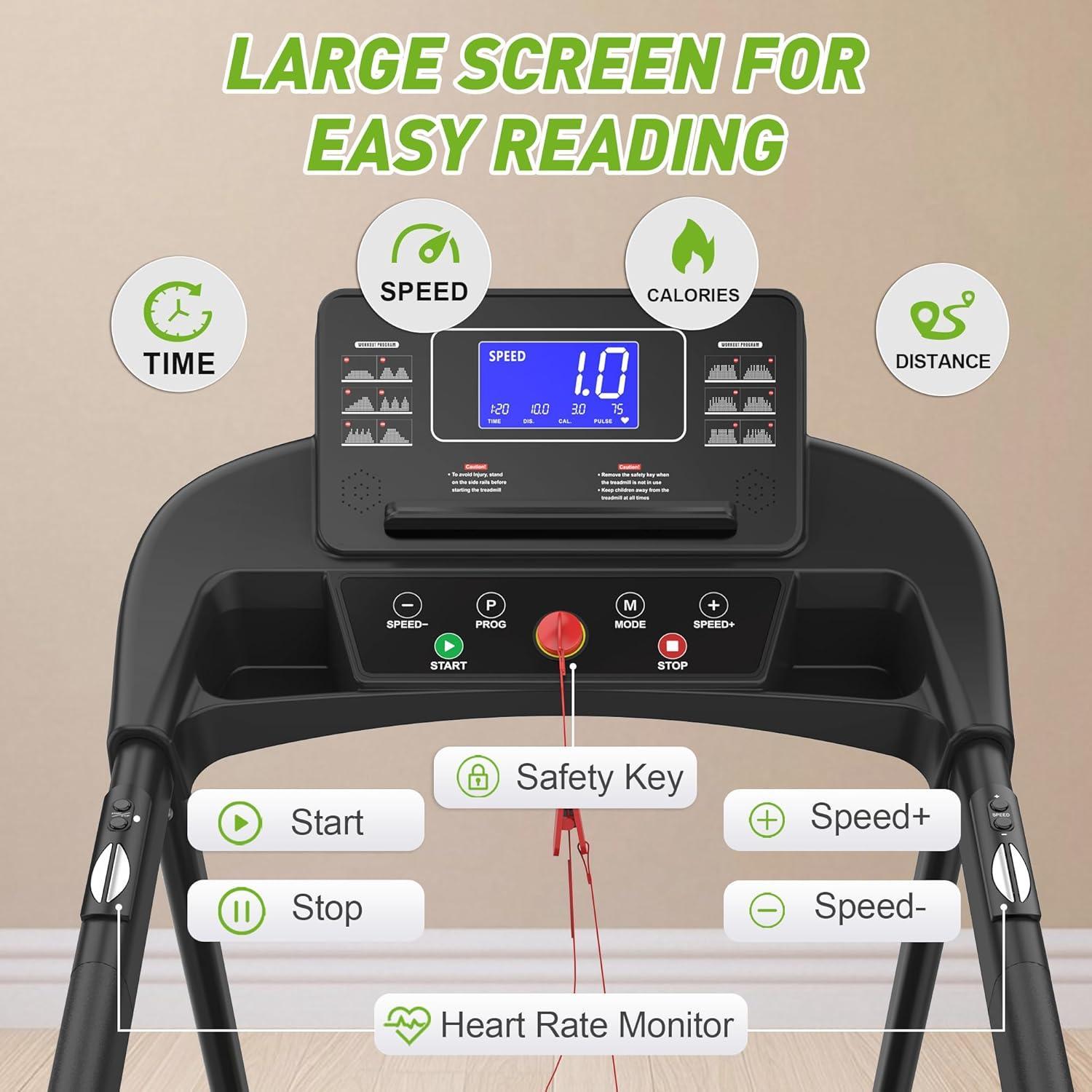 Elderly Rehabilitation Treadmill with Shock Absorption, Extended Handrails, and Enlarged Running Platform - Supports 300 lbs, Safety Key, Easy-to-Move Wheels - Image 9