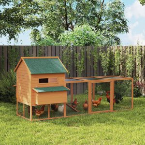 8-10 Chicken Coop - Lockable Wooden Chicken House Kit with Nesting Box & Run for Backyard - Orange