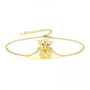 925 Sterling Silver Highland Cow Anklet Bracelet - Unique Animal Jewelry Gifts