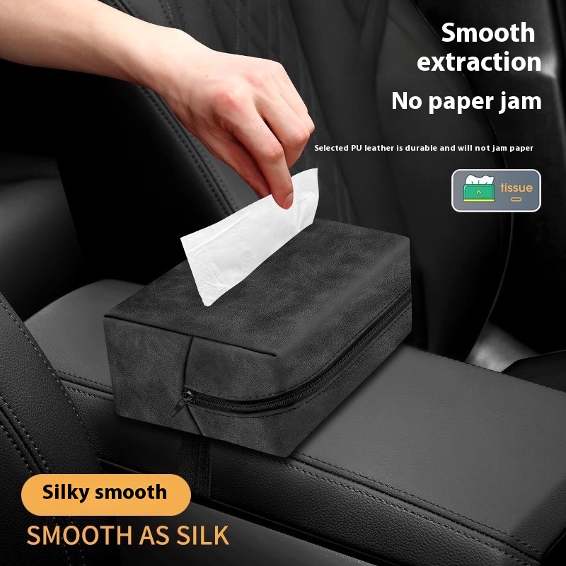 Suede Car Tissue Box - Multi-Function Hanging Tissue Bag for Vehicles - Image 2