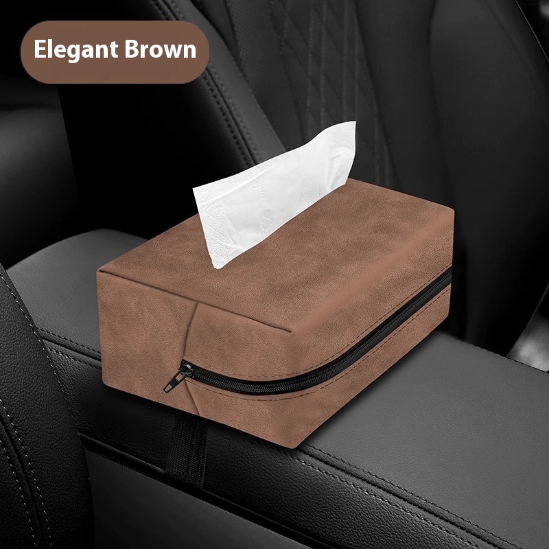 Suede Car Tissue Box - Multi-Function Hanging Tissue Bag for Vehicles - Image 9