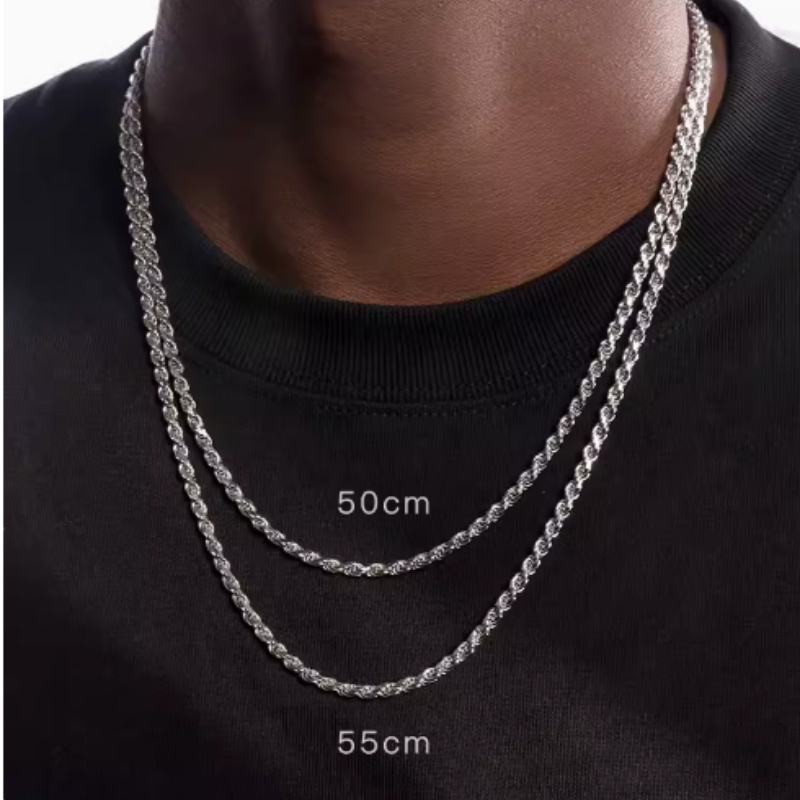 S925 Sterling Silver Plated Fried Dough Twists Chain Necklace for Men & Women - Stylish & Versatile Jewelry - Image 2