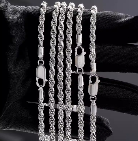 S925 Sterling Silver Plated Fried Dough Twists Chain Necklace for Men & Women - Stylish & Versatile Jewelry - Image 4