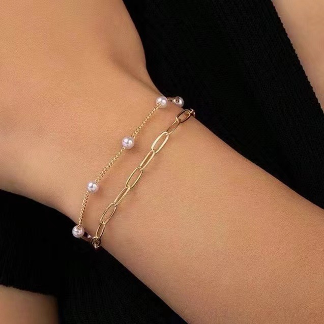 Elegant Double-Layer Pearl Bracelet - Fashionable & Simple Design - Image 2