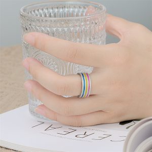 Titanium Steel Ring with Rainbow Oil Drops - Unique & Vibrant Design