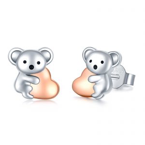 925 Sterling Silver Koala Bear Earrings - Cute Hypoallergenic Heart Crystal Jewellery