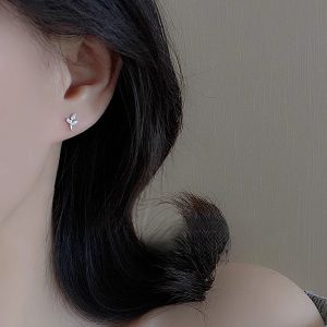 Mini Rhinestone Olive Branch Stud Earrings for Women - Elegant and Stylish