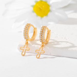 Trendy Gold-Plated Cross Earrings with Multi-Style Design - Popular Ornament