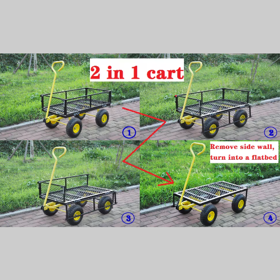 Heavy Duty Steel Garden Cart with Swivel Handle & Detachable Sides - Practical Carriage Garden Trolley - Image 8