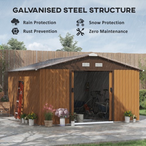 Outsunny 13 x 11 ft Metal Garden Shed - Secure Outdoor Tool Storage with Ventilation, Foundation Kit & Lockable Double Doors in Light Brown - Image 3