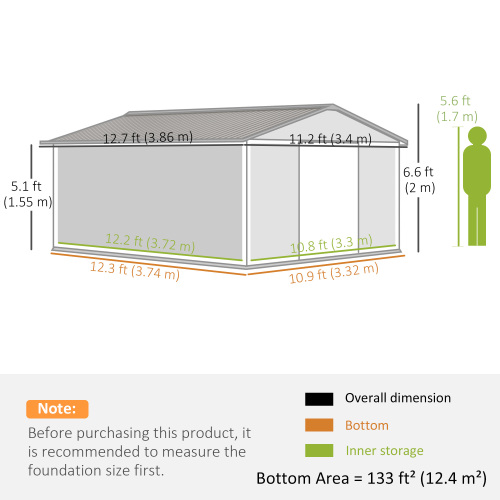 Outsunny 13 x 11 ft Metal Garden Shed - Secure Outdoor Tool Storage with Ventilation, Foundation Kit & Lockable Double Doors in Light Brown - Image 5