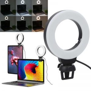 Video Conference 4 Inch LED Fill Light for Live Photography - Dimmable USB Powered Ring Light with Phone Holder for Selfies and Streaming