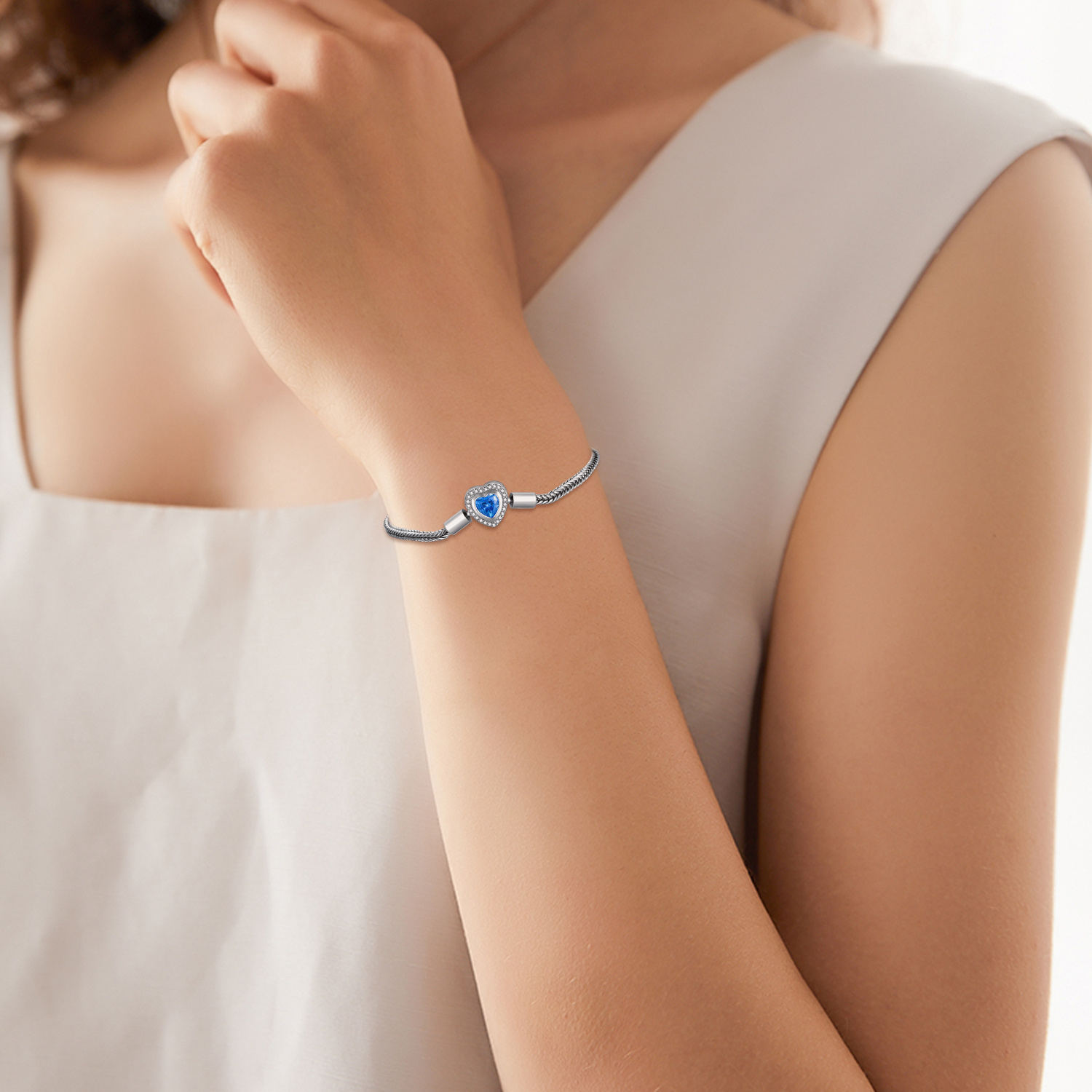 925 Sterling Silver Heart Bead Charm with Net Chain for Stunning Bracelets - Image 5