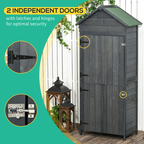 Outsunny 4-Tier Wooden Garden Shed - Outdoor Utility Cabinet with 3 Shelves, Lockable 2 Doors in Grey - Image 3