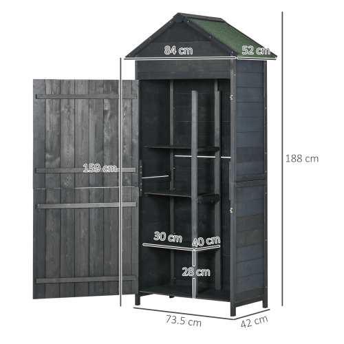 Outsunny 4-Tier Wooden Garden Shed - Outdoor Utility Cabinet with 3 Shelves, Lockable 2 Doors in Grey - Image 6