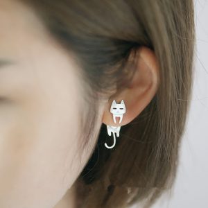 S925 Sterling Silver Stud Earrings - Adorable Detachable Cat Fish Pin Design, Stylish Comet Silver Earrings