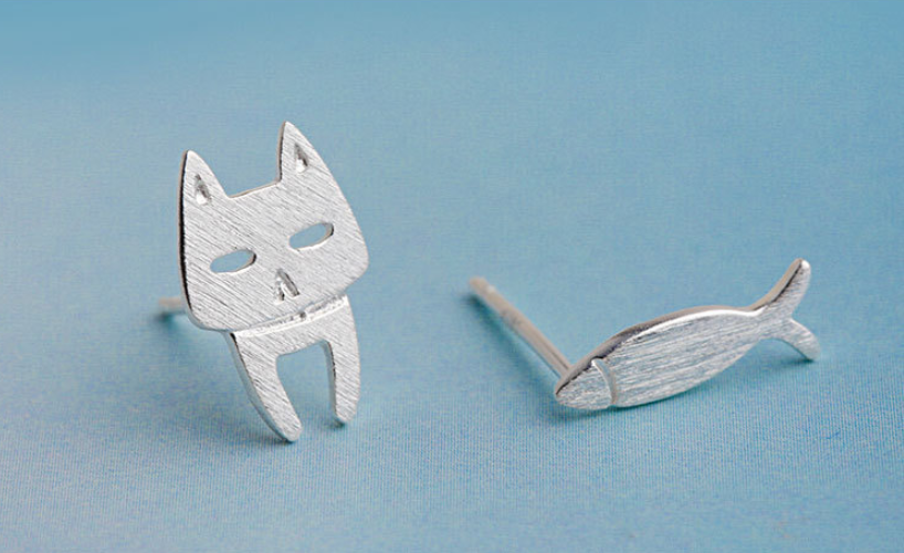 S925 Sterling Silver Stud Earrings - Adorable Detachable Cat Fish Pin Design, Stylish Comet Silver Earrings - Image 11