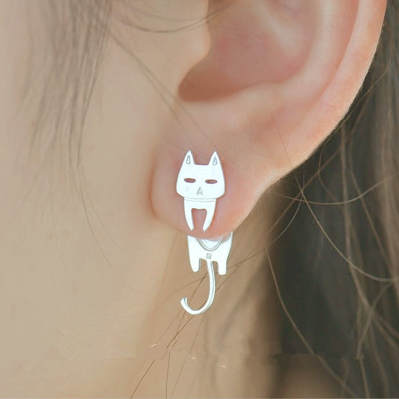 S925 Sterling Silver Stud Earrings - Adorable Detachable Cat Fish Pin Design, Stylish Comet Silver Earrings - Image 12