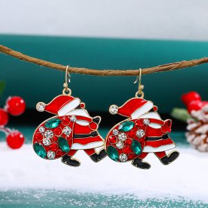 Charming Personalized Santa Claus Earrings with Colorful Rhinestones - Trendy Christmas Jewelry for Women