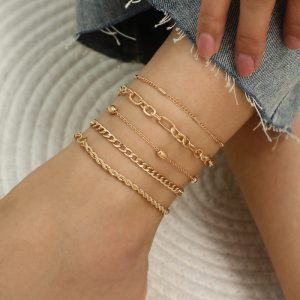 Elegant Metal Chain Retro Snake Chain Anklet Set - 5-Piece Collection