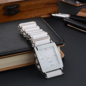 Couple's Elegant Square Diamond Quartz Watch Set for Timeless Style