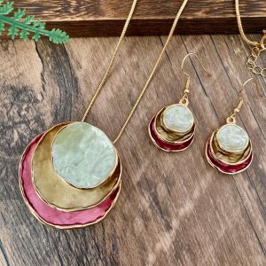 Color Painting Oil Three-Layer Ring Hollow Pendant Earrings & Necklace Set - Stunning Jewelry Collection