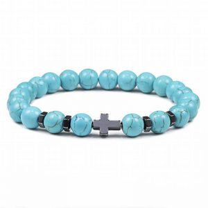 Handcrafted Natural Stone Cross Beaded Bracelet - Unique Spiritual Jewelry
