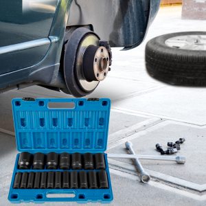 VEVOR 19-Piece Impact Socket Set - 1/2 Inch Deep 6-Point Sockets, Durable Cr-V Construction, 3/8 to 1-1/2 Inch Drive, Includes Storage Cage