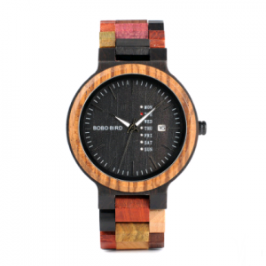 Unique Quartz Men's Casual Wooden Watch with Week Calendar for Garden Lovers