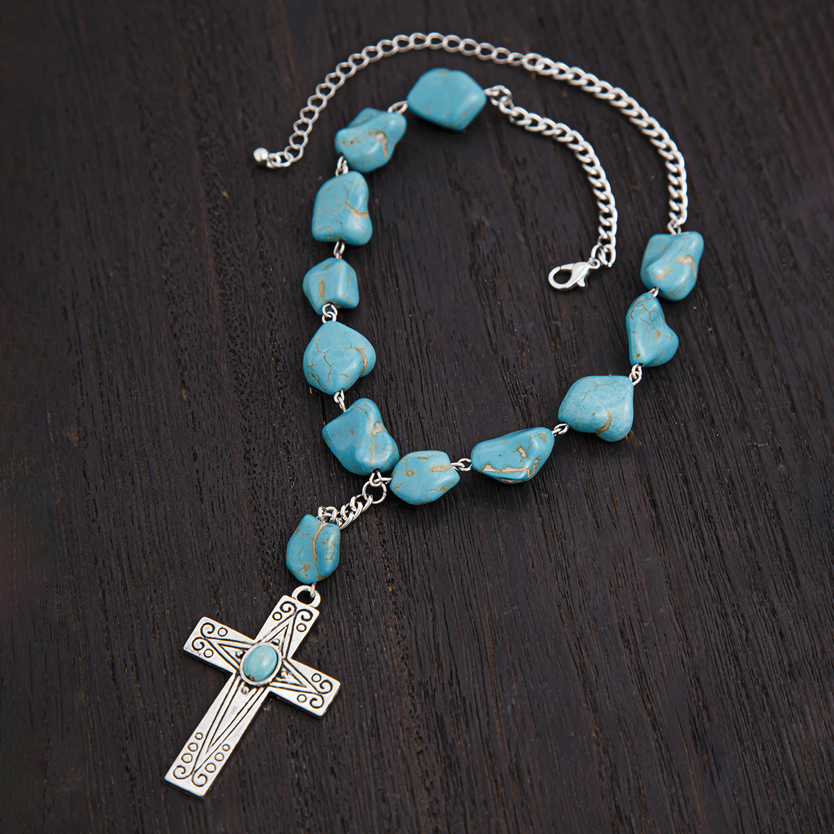 Elegant Cross Turquoise Alloy Necklace - Simple Yet Striking Design - Image 2