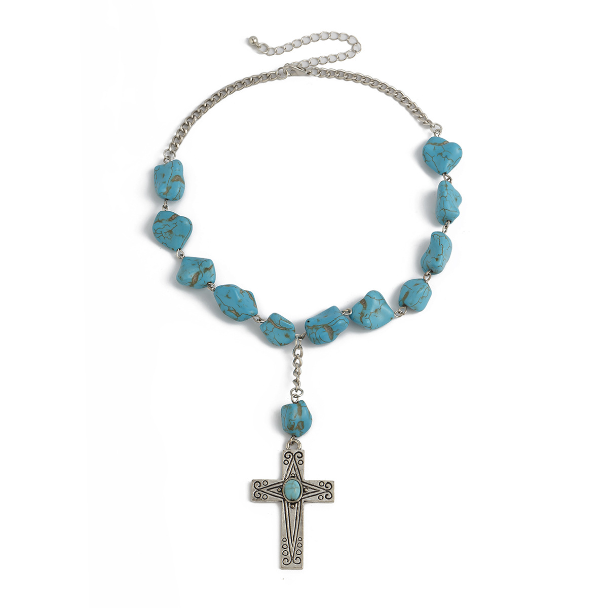 Elegant Cross Turquoise Alloy Necklace - Simple Yet Striking Design - Image 4