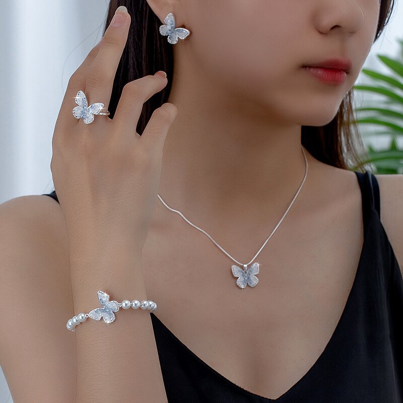 Stunning Blue Crystal Butterfly Necklace for Women | Gradient Fashion Jewelry - Image 2