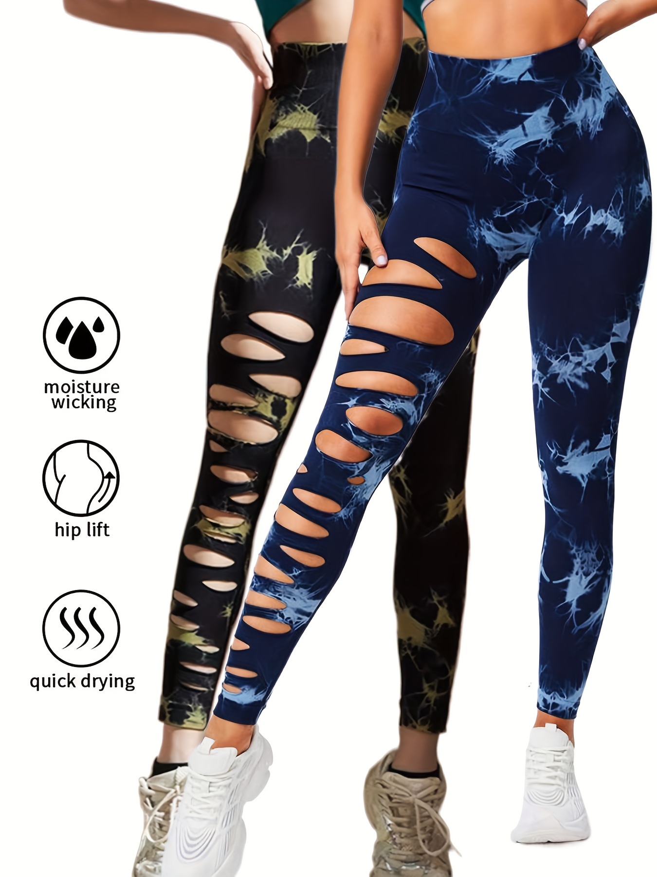 2 Pack High Waisted Tie Dye Cutout Leggings for Women - Sexy Hollow Design, Elastic Scrunch Butt Lifting, Tummy Control Yoga Pants for Workout and Athletic Wear - Image 5