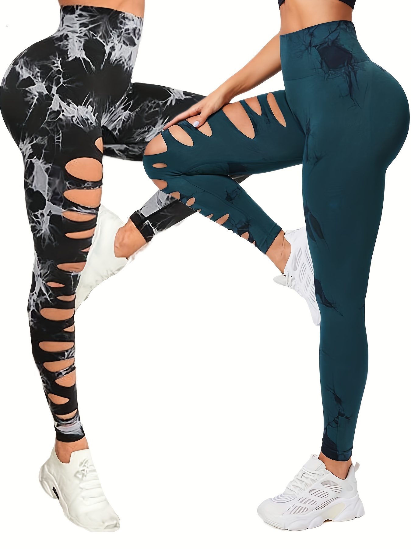 2 Pack High Waisted Tie Dye Cutout Leggings for Women - Sexy Hollow Design, Elastic Scrunch Butt Lifting, Tummy Control Yoga Pants for Workout and Athletic Wear - Image 13