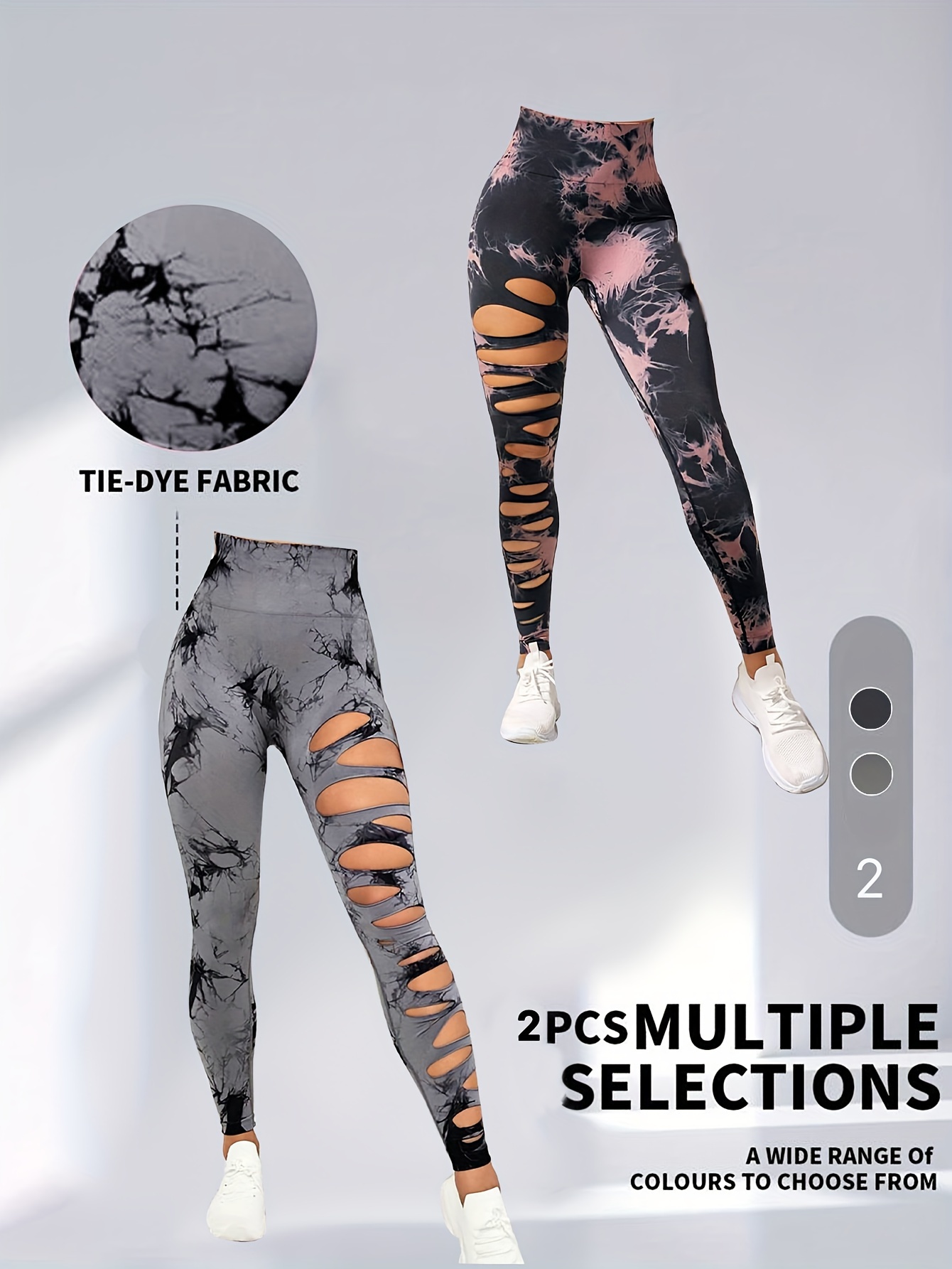2 Pack High Waisted Tie Dye Cutout Leggings for Women - Sexy Hollow Design, Elastic Scrunch Butt Lifting, Tummy Control Yoga Pants for Workout and Athletic Wear - Image 22