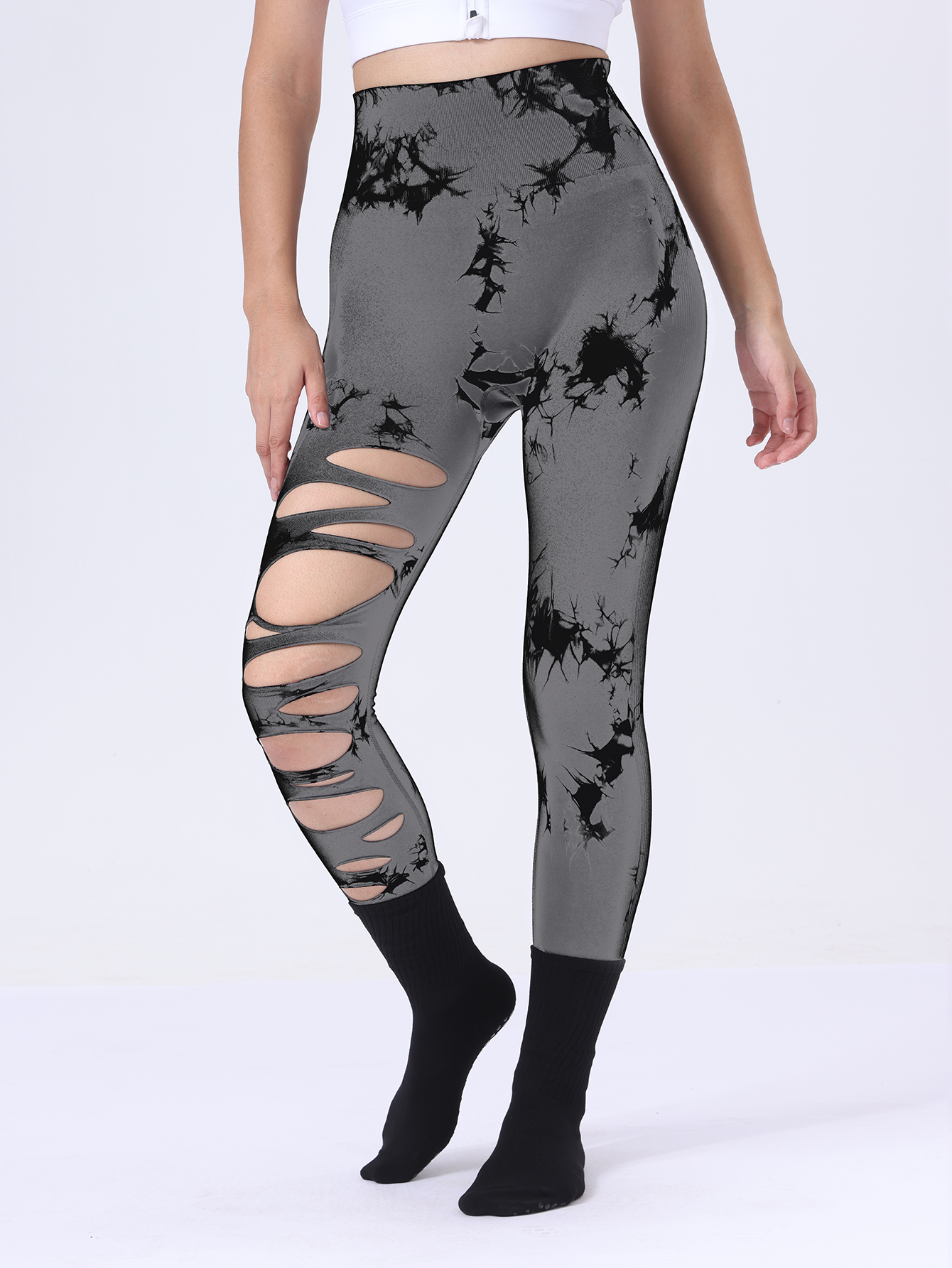 2 Pack High Waisted Tie Dye Cutout Leggings for Women - Sexy Hollow Design, Elastic Scrunch Butt Lifting, Tummy Control Yoga Pants for Workout and Athletic Wear - Image 27