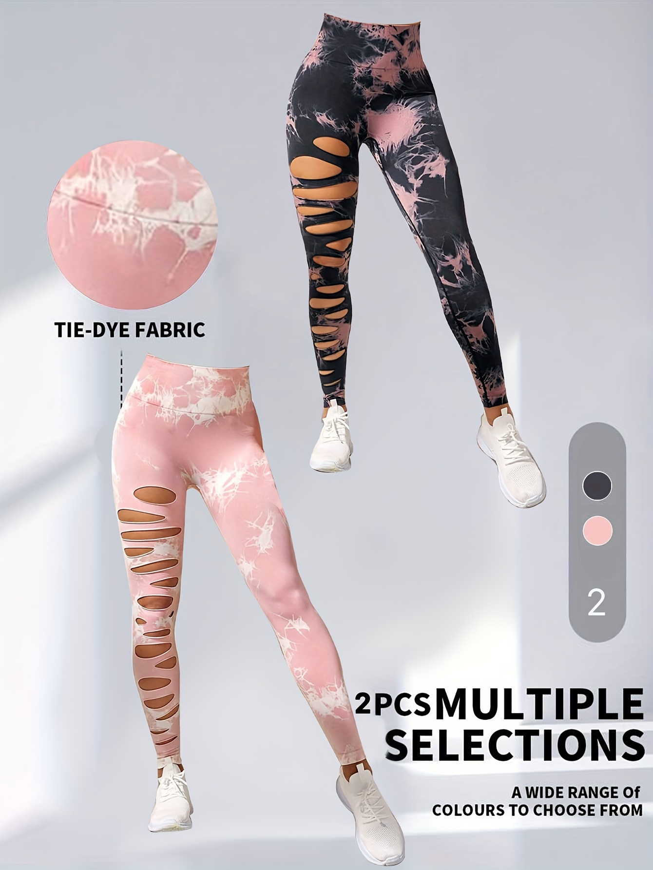 2 Pack High Waisted Tie Dye Cutout Leggings for Women - Sexy Hollow Design, Elastic Scrunch Butt Lifting, Tummy Control Yoga Pants for Workout and Athletic Wear - Image 33