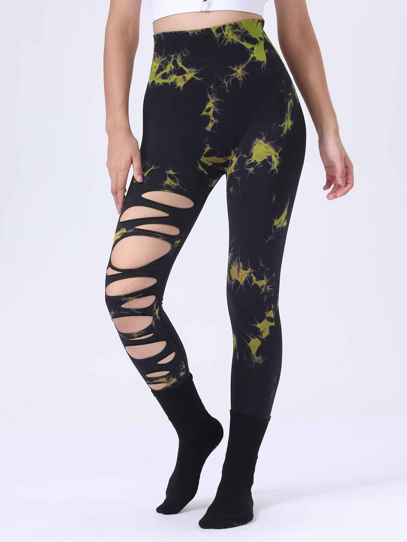 2 Pack High Waisted Tie Dye Cutout Leggings for Women - Sexy Hollow Design, Elastic Scrunch Butt Lifting, Tummy Control Yoga Pants for Workout and Athletic Wear - Image 39