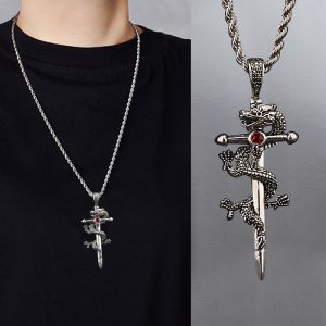 Stylish Dragon Sword Pendant Necklace - Black Fashion Jewelry for Men & Boys - Perfect Christmas Gifts