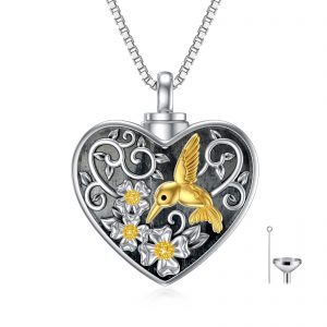 Heart Hummingbird Urn Necklace for Ashes - Elegant Cremation Jewelry for Women