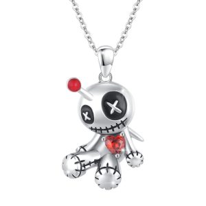 Cartoon Red Heart Voodoo Doll Necklace - Unique Halloween Clavicle Jewelry Accessories