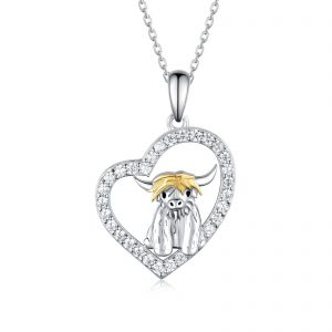 925 Sterling Silver Highland Cow Heart Necklace - Perfect Animal Jewelry Gifts for Women, Girls, and Daughters