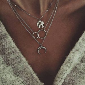Trendy Multilayer Boho Moon Map Necklace - Stylish Accessory for All Occasions