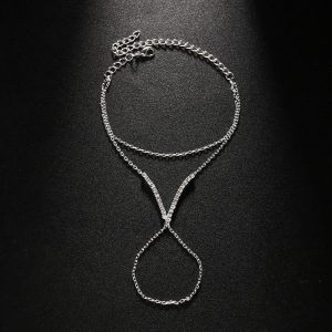 Elegant Women's V-Finger Copper Bracelet - Silver Double-Layer Design