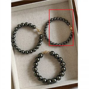 Perfect Circle Fashion Bracelet with Artificial Australian White Pearl & Real Hemp, Featuring Tahiti Black Pearl